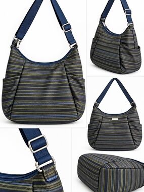 Baggallini Navy, Olive & Gray Striped Shoulder Bag